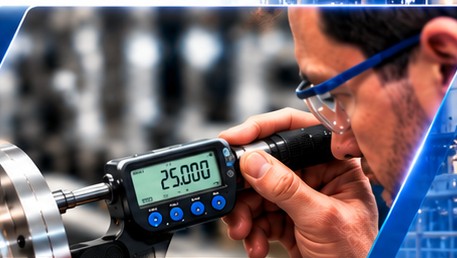 Inspeção dimensional de peça metálica com instrumento digital
